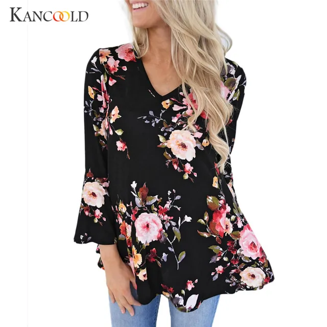 Blouses blusas solid women's shirts Casual black floral blouse womens