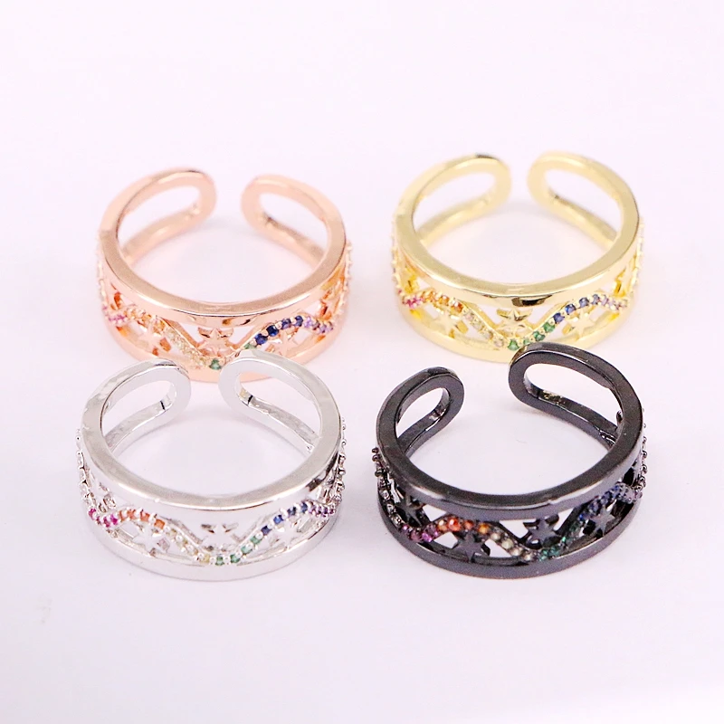 

6PCS, Colorful CZ Micro Pave Double Layers Ring for Women Mix Color Jewellry
