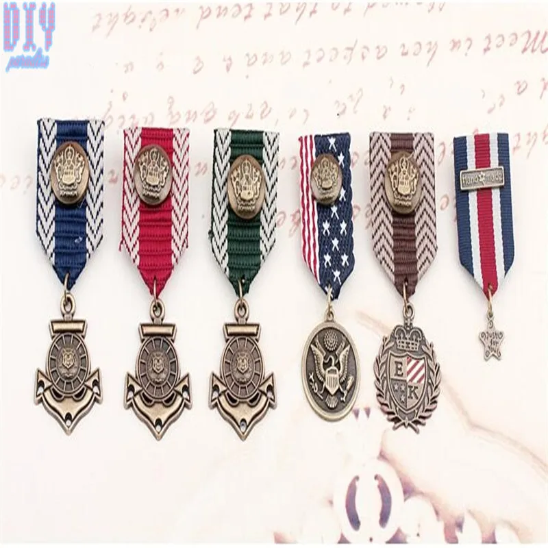 

RU Love five star Round Military Metal Badge Retro Fabri Shoulder Board Badges Army Pin on Brooch Medal Handmade