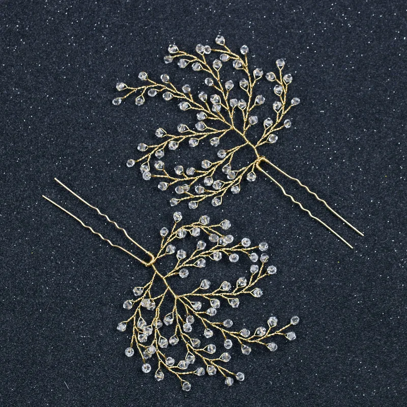 Branch Crystal Gold Color Hair pins (3)
