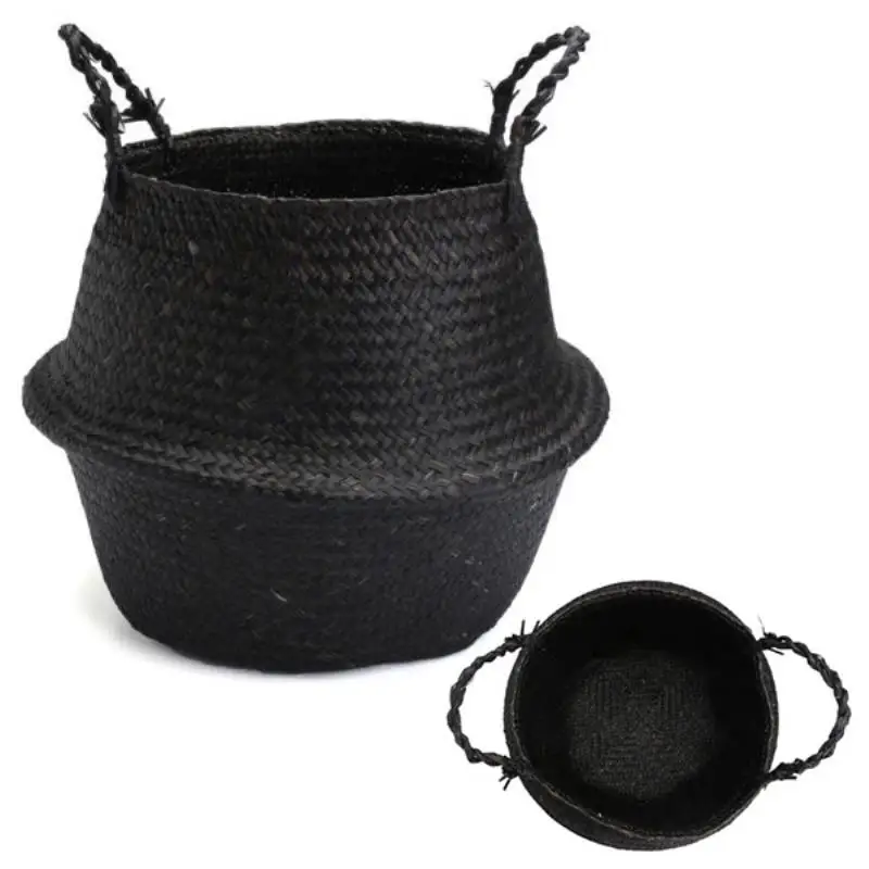 1pc Rattan Basket Black Seagrass Belly Basket Mayitr Laundry Storage Holder Multi Funtional Baskets Home Decoration