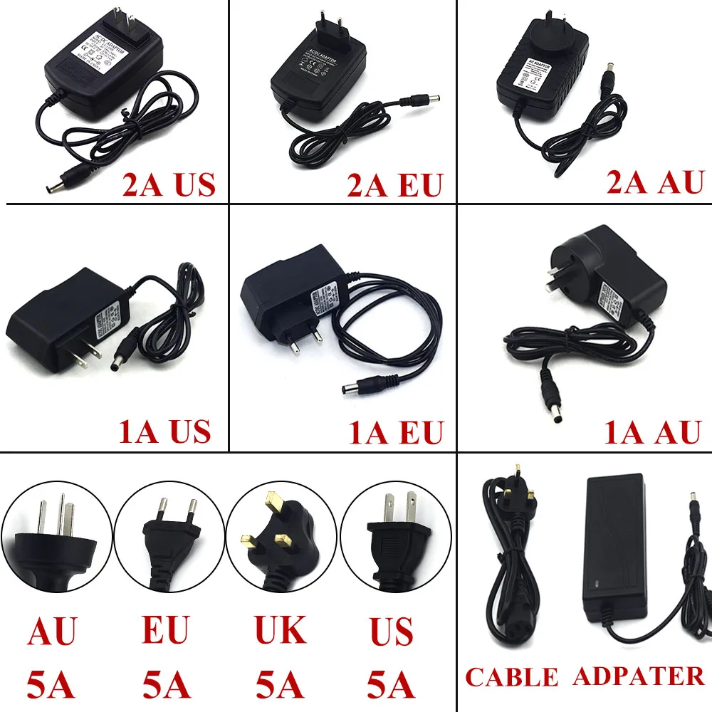 

AC 100V-240V Converter Adapter to DC12V 1A 2A 3A 4A 5A 6A 8A power supply for 3528 5050 5630 led flexible tape strip light