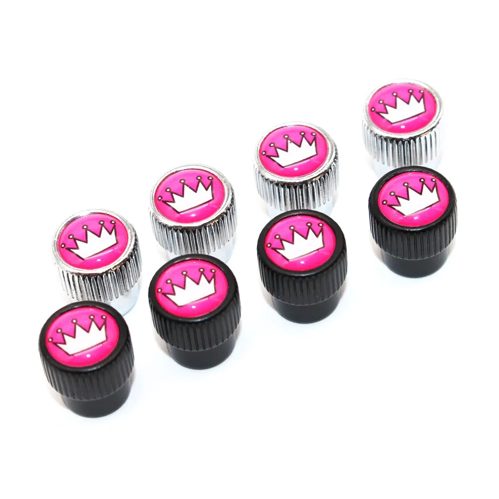 

4 Pcs/Set Zinc Alloy Pink Crown Style Tire Valve Stem Cap Tire Wheel Stem Air Valve Caps for Auto Cars