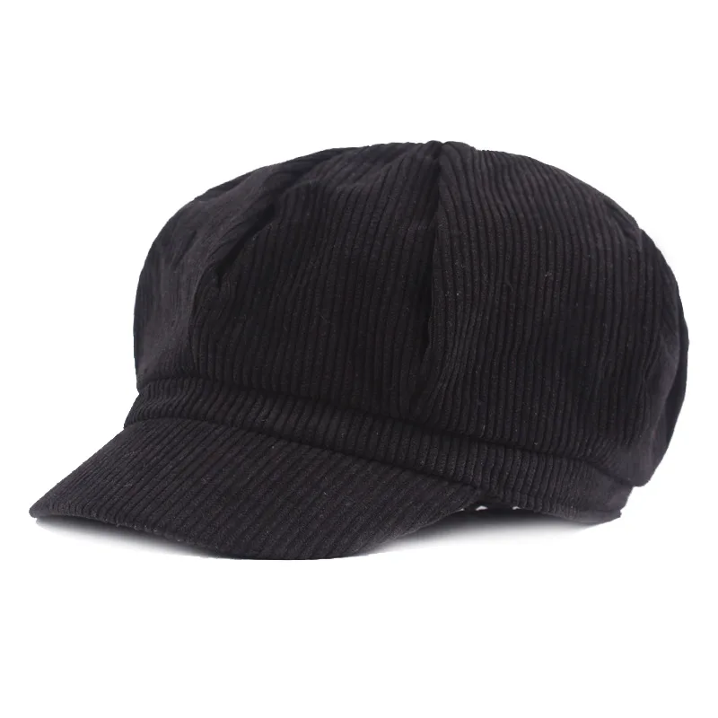 Retro Newsboy Cap for Women Solid Corduroy Paperboy Cabbie Beret Female Octagonal Casquette Ladies