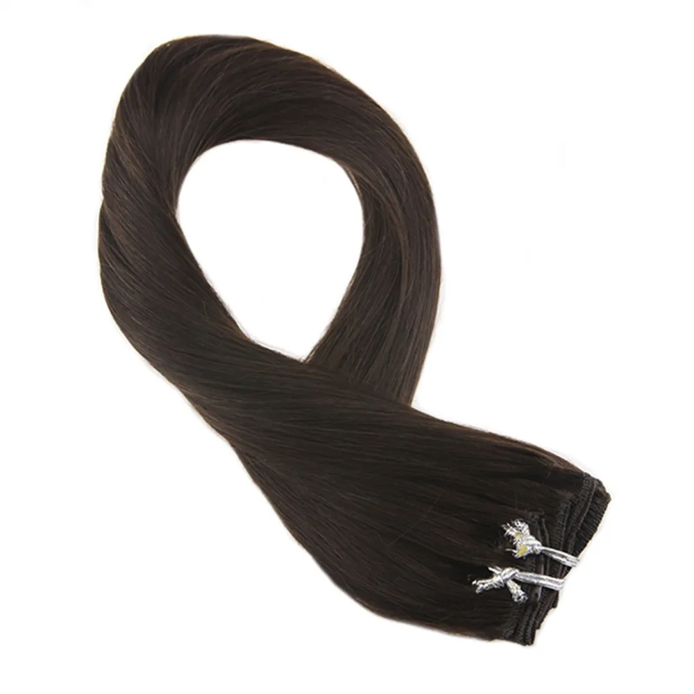 

Moresoo Dark Brown #2 Clip In Hair Extensions 100% Real Remy Human Hair Extenisons 6Pieces/50G Double Weft Hair Extensions