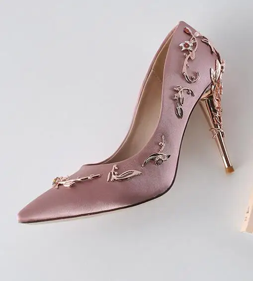 noir rose Décorations Leafs Mariage bleu Sexy Rose Chaussures De Bout Élégant Fleur Bleu 42 Pour Pointu Talons 35 Soie Métal Taille En Date Femme 2019 Beige Noir wqWFX6Sn
