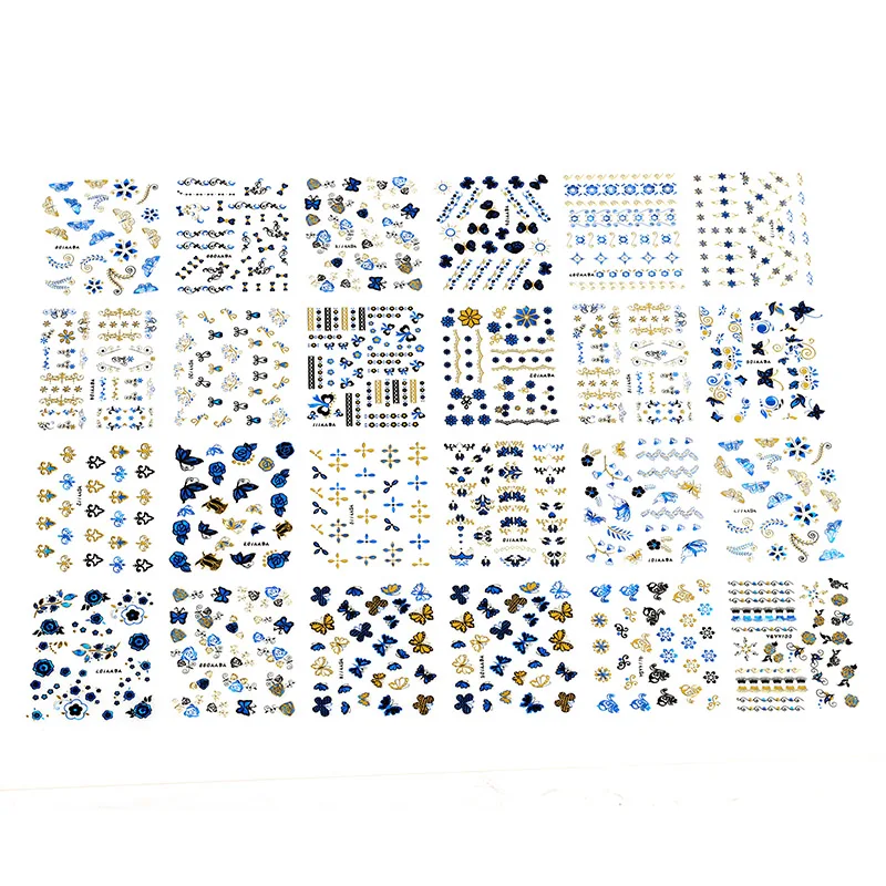 

Blueness Bronzing Blue Gold Foils Transfer Nail Art Sticker Decals 3D Floral Design Beauty Stamping Stickers For Nails JH129
