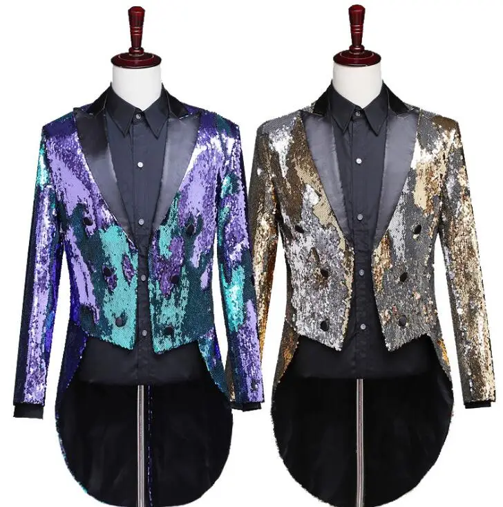 

New men's fashion color changeable brightening film tuxedo suit personality stage show costumes mens suit tuxedo clothing