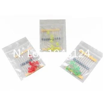 

Tres cores Vermelho Verde Amarelo LEVOU Lampada experimental pacote incluem 30pcs LED+30pcs resistencia Adequada para ArduinoMCU