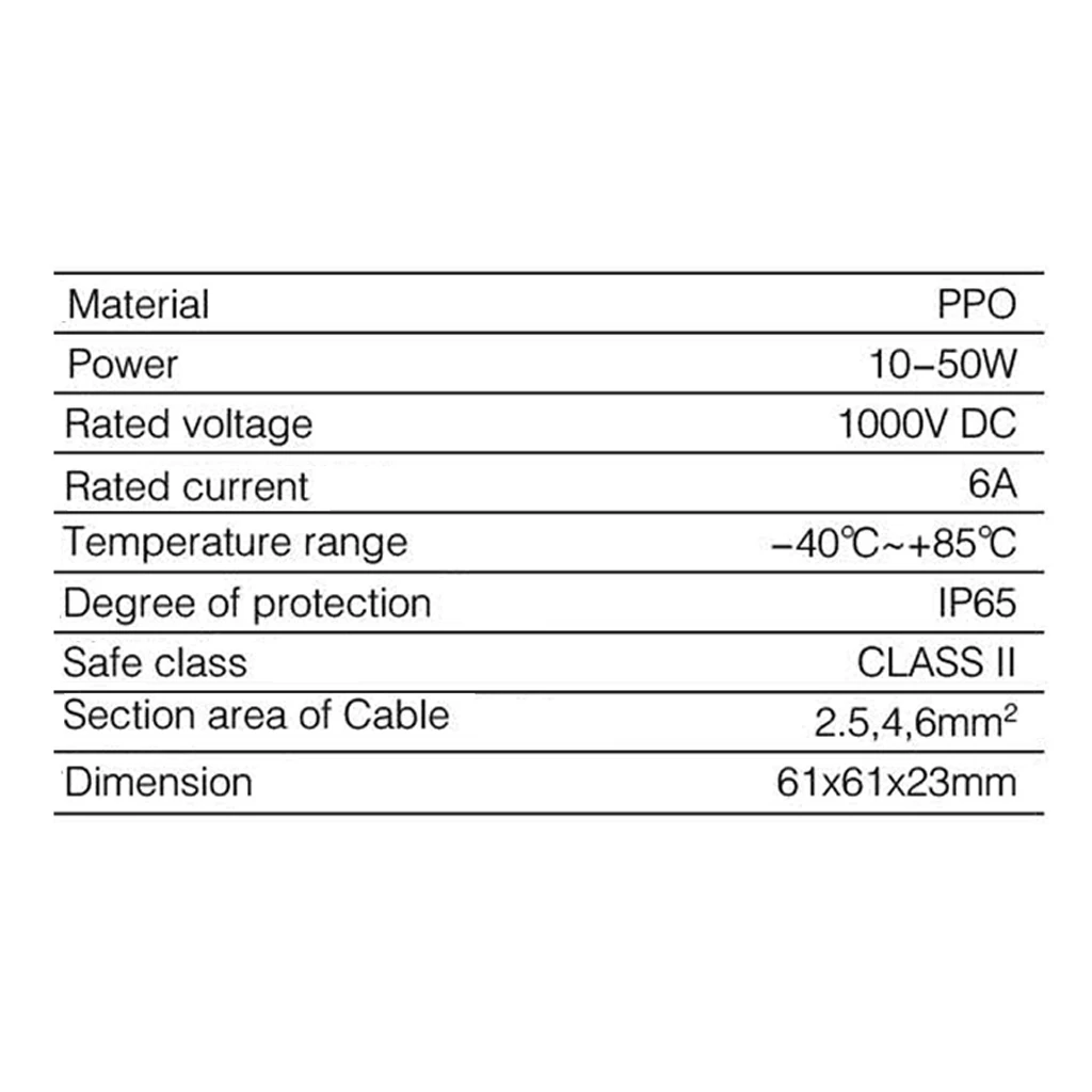 Solar Junction Box PV Connector with 1 Diode for Solar Panel 30W-80W 6A