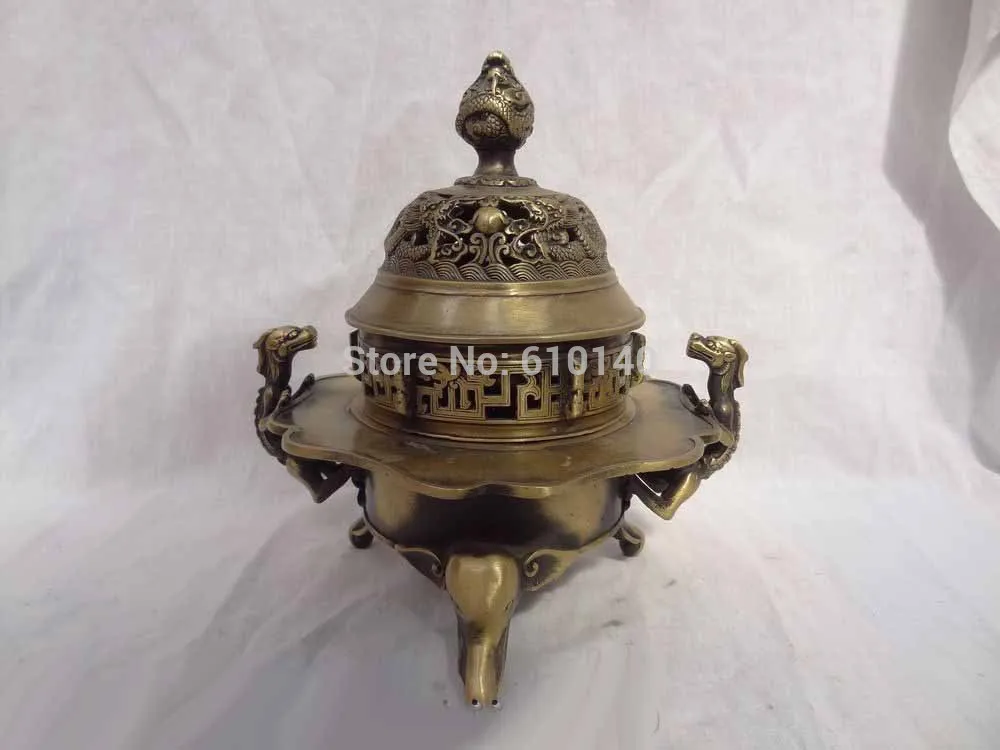 

Tibet Buddhism Bronze Dragon Head Statue Unicron Elephant Incense Burner Censer z