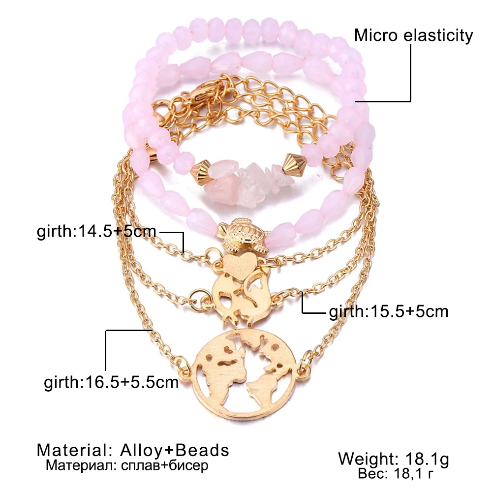 IPARAM Ретро богемный розовый черепаха сердце браслет набор тренд женский браслет геометрический бисер оболочки ювелирные браслеты и кулоны