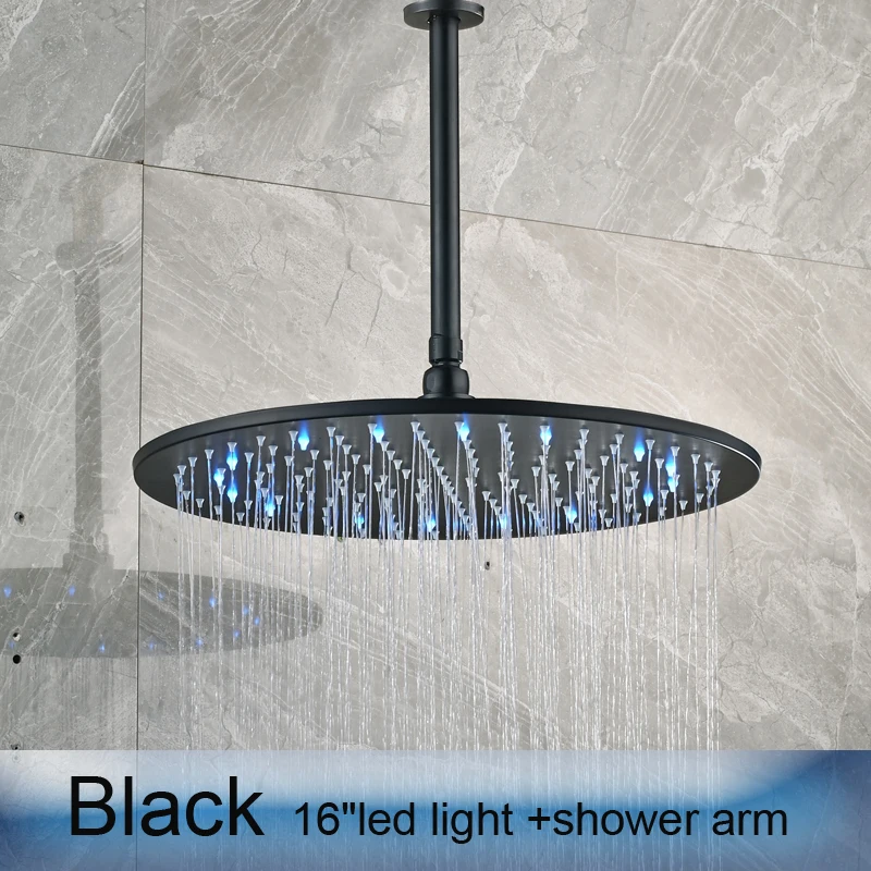 Роскошный светодиодный Colog изменение 16 дюймов Большой Дождь душ головка потолочный латунный душевой держатель 40 см круглый душ