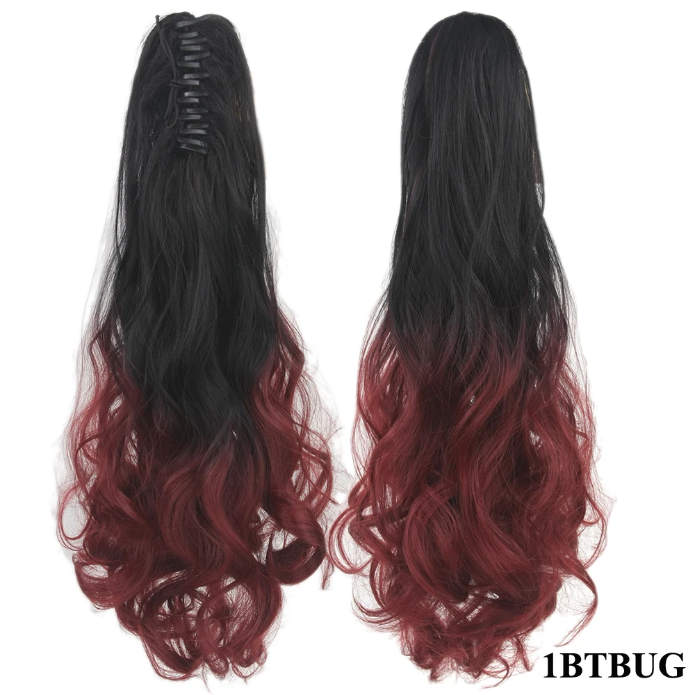 Pink Red Purple Ombre Cosplay Hair Claw Ponytails Clip In Hair Extension Hairpiece Pony Tail False on Hairpins