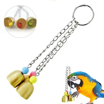 

New Pet Bird Parrot Pigeon Hanging 3 Bell Chain Cage Stand Bite Playing Sound Toy