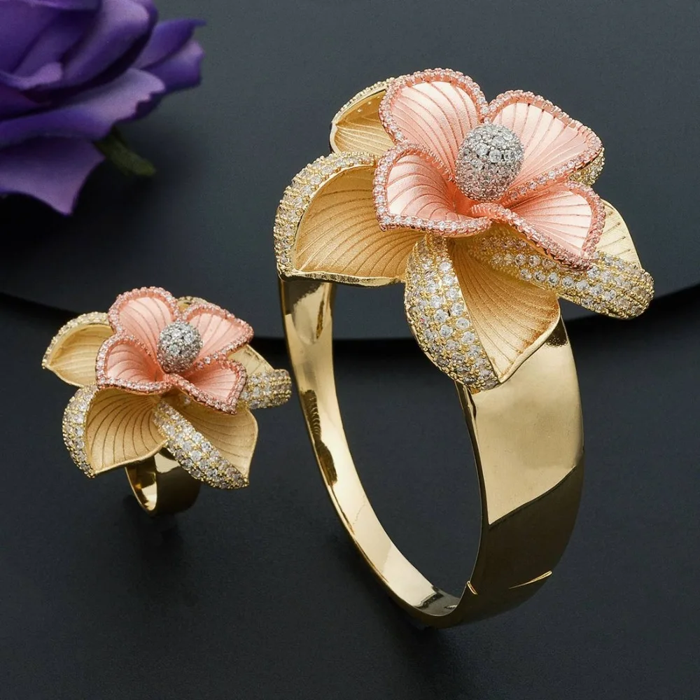 ModemAngel роскошный браслет с цветами и кольцом для женщин помолвка Свадебная вечеринка