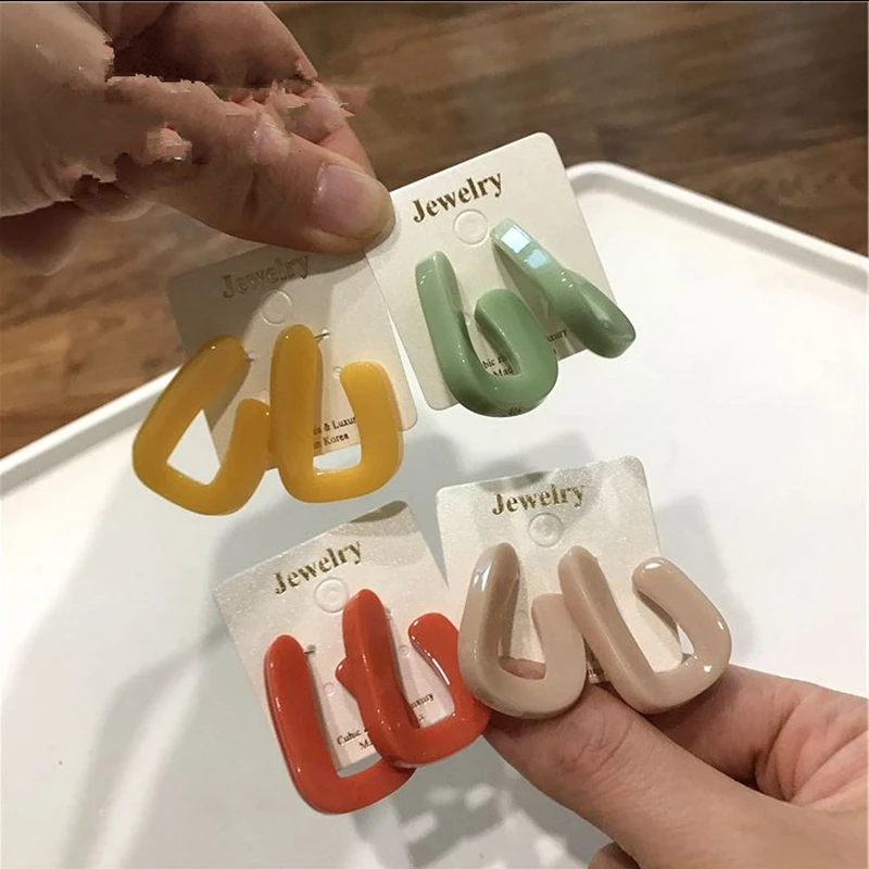 

HZ 2019 New Fashion Korea Colorful Geometric Arcrylic Korea 925 Silver Design Stud Earring for Women Girl Party Wedding Daily