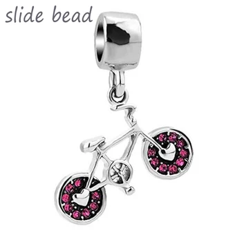 

Fit Pandora charm bracelets Red Crystal Bicycle Pendant Charm Beads for jewelry making DIY Women's fashion jewelry