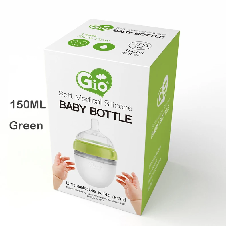 Gio силиконовая детская бутылка PP бутылка для комления молоком Ширина рта Регулировка стакана воды ручной держатель небьющиеся бутылки молока уход за ребенком
