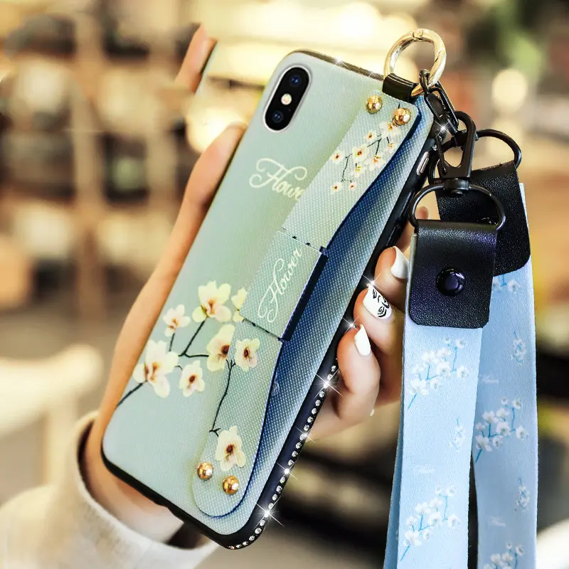 

Wrist Strap Soft TPU Case For iphone X XR XS MAX Case Flower Pattern Back Cover Cases For iphone X XR XS MAX Phone Holder shell