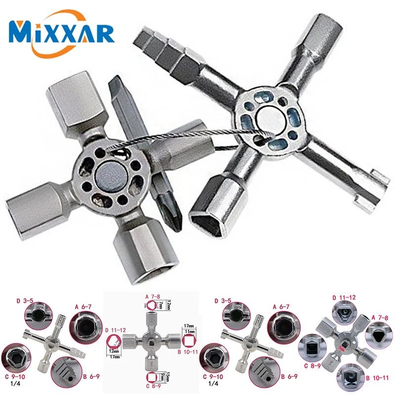 

ZK50 Drop Ship 10 In 1 Multifunction Switch Key Wrench Alloy Universal Square Triangle for Electrical Cupboard Box Train Cabinet