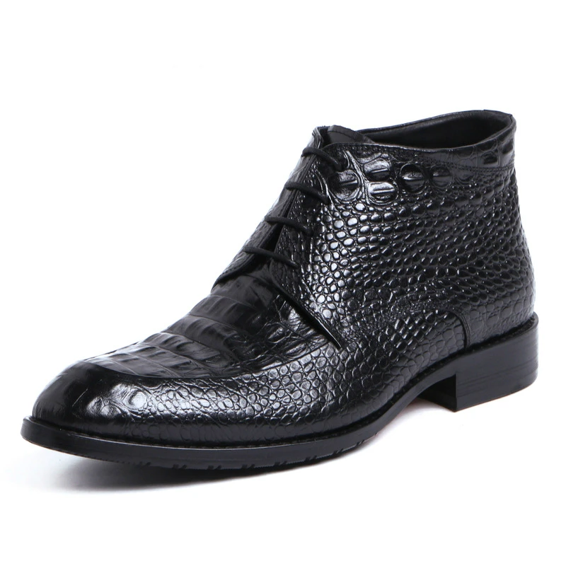 

2019 autumn and winter men's shoes leather business shoes high-top lace-up shoes men's crocodile pattern banquet shoes men T051