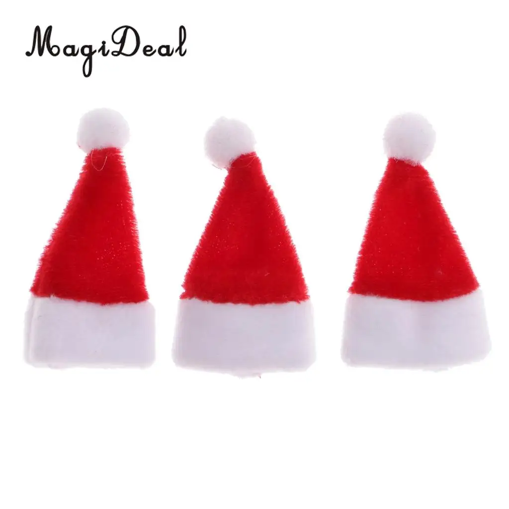 3Pcs 1/12 Scale Cloth Santa Claus Hat Dollhouse Miniature Christmas Xmas Decorative Dolls Accessories Festival Decor Red