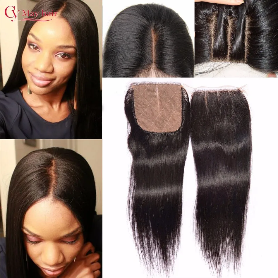 Brazilian Straight Silk Base Closure 4x4 Inch Natural Color 100% Virgin Human Hair Free Middle Part Lace Closure With Baby Hair