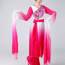 Женские костюмы с градиентными чернильными рукавами, Китайская классическая Одежда для танцев, черный, розовый цвет, длинные рукава, hanfu ancient