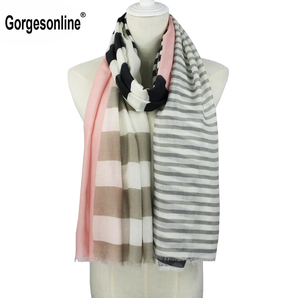 

Gorgesonline high quality fashion women stripe 100% viscose lady scarf dress