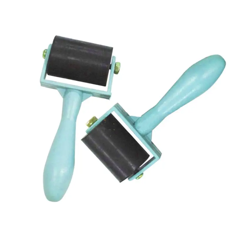 Blue 3.5cm Plastic Handle Printmaking Brayer Ink Painting Rubber Roller Art Stamping Tool for Anti Skid Tape Construction Tools