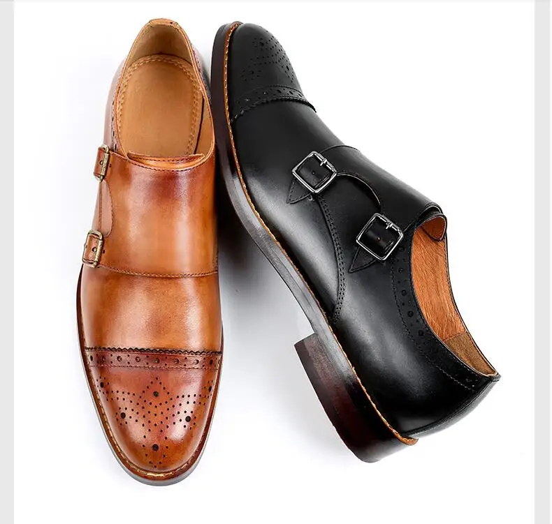 Sangle Noir Bas Talon Casual Cuir Sur Véritable Chaussures Robe Richelieu Slip Hauteur Smart Boucle Main Pic Croissante as Sculpté En Vintage wqtUAPx