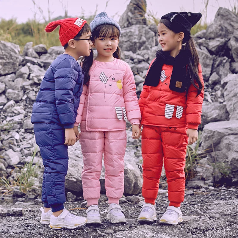 

Children winter clothes sets 2 pieces jacket+pants baby boys girls warm parkas solid coat kids outerwear children casaco