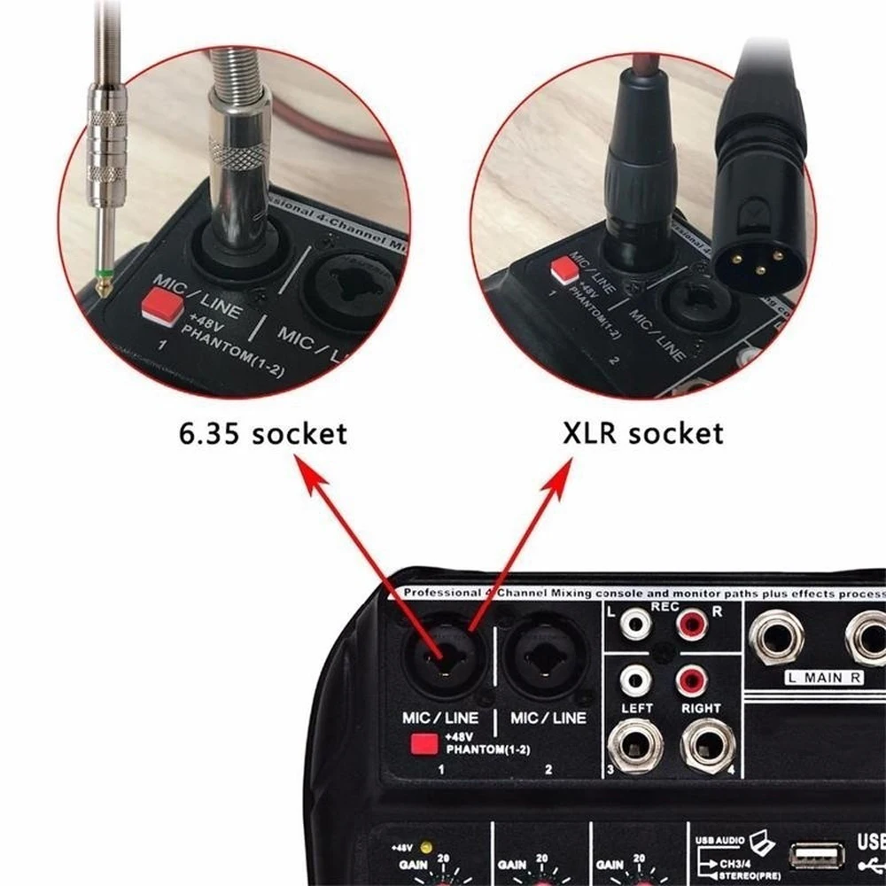 TU04 BT микшерный пульт записи 48 В Phantom power Monitor AUX Paths Plus Effects 4 канала аудио микшер с USB