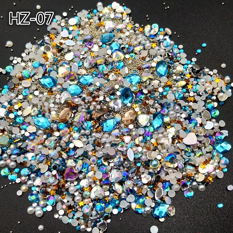 1 коробка разноцветные стразы 3D металлические заклепки бриллианты акриловые хрустальные камни для дизайна ногтей украшения маникюрные инструменты - Цвет: HZ07