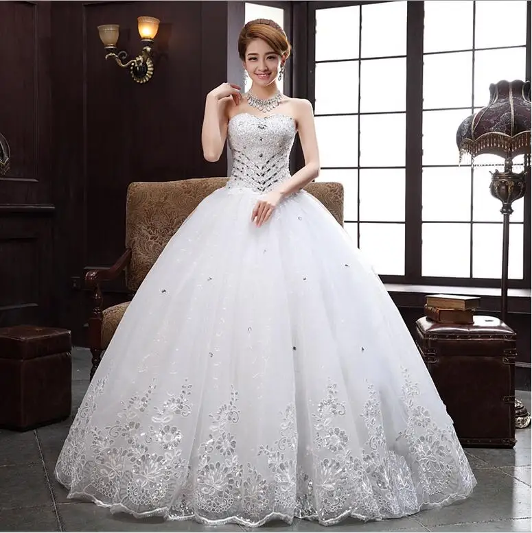 Sweetheart Crystal Lace Wedding Dresses Strapless Bridal Gown White/Ivory Custom