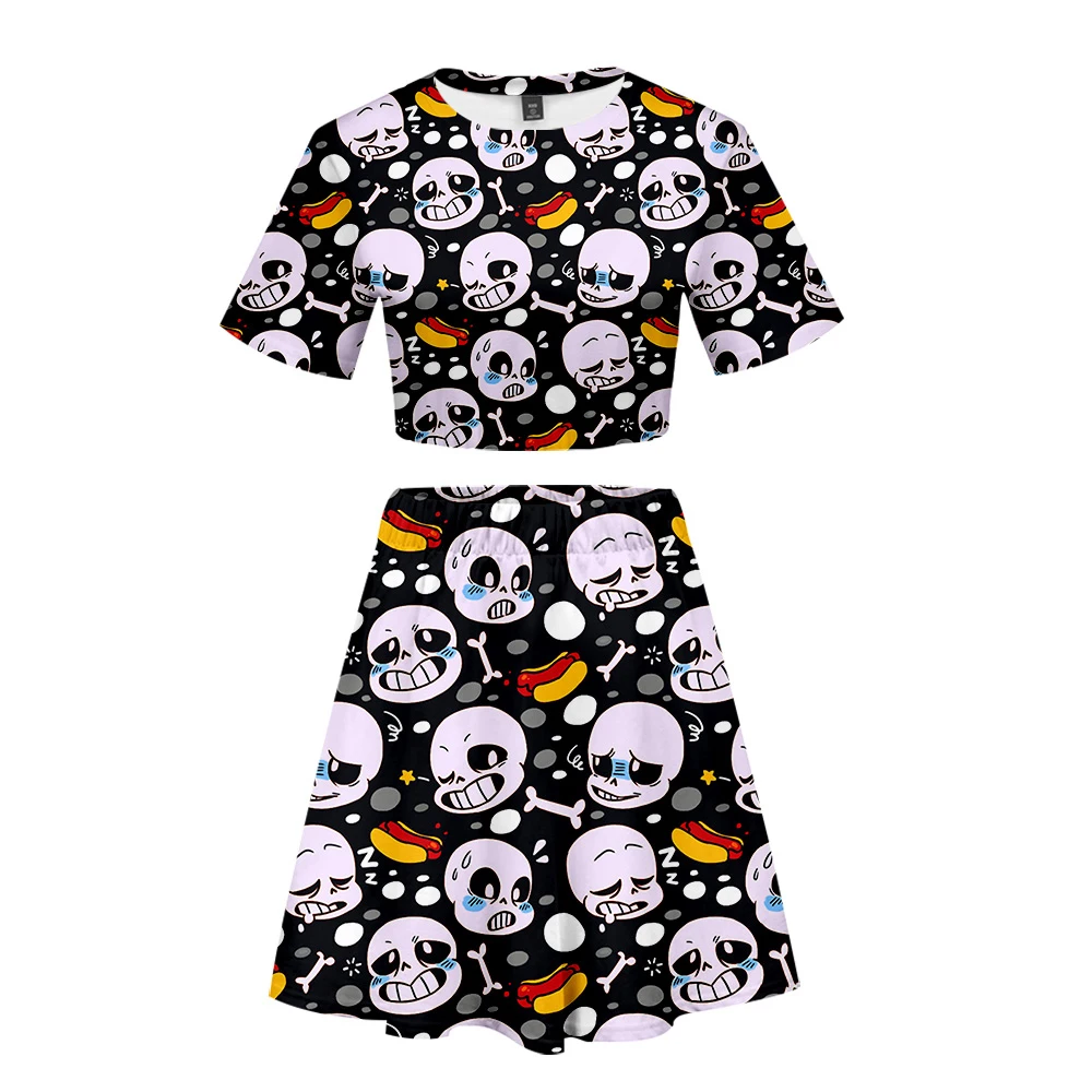 

Undertale Sans Pattern 2 Piece Skirt Set 3D Printing Harajuku Summer Two Piece Skirt Set Women Crop Top Kawaii Fashion Clothing