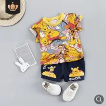 Комплект одежды для маленьких мальчиков, летние костюмы с короткими рукавами для мальчиков, хлопковые футболки с принтом с героями мультфильмов+ шорты, костюм для детей, SY-SY-F192228