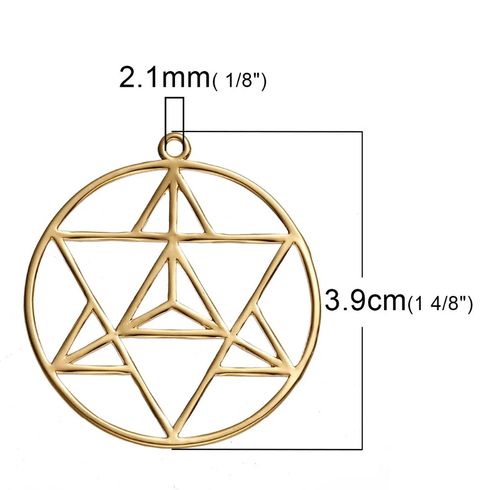 DoreenBeads Медный Серебряный тон Золотой Круглый Merkaba медитация Подвески полые DIY компоненты 39 мм(1 4/") x 36 мм(1 3/8"), 1 шт