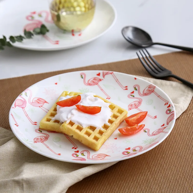 

Flamingo Pattern Plates Steak Dish Restaurant Dessert Tray Christmas Gift Party Kitchen Utensils Shop Cakes Plate Porcelain Ware