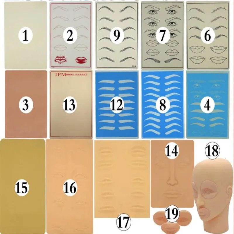23 модели 3D Силиконовые Перманентный макияж татуировки тренировка поддельная кожа пустой глаз губы лицо для татуировки начинающих