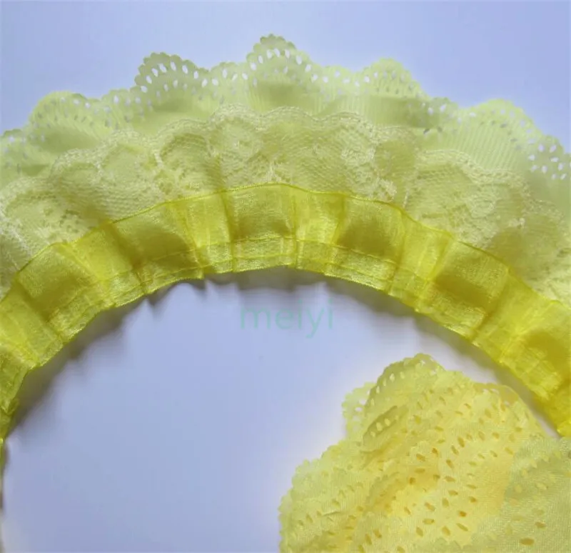 

5 yard Yellow 65mm 3-layer Pleated Organza Lace Ribbon Gathered Mesh Fabric Handmade DIY Wedding Dress Lace Trim Sewing Craft