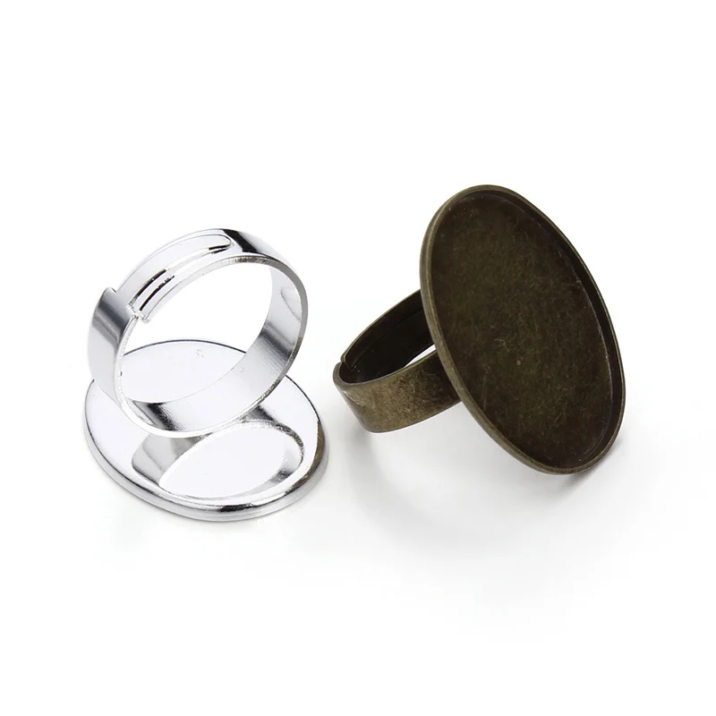 

New Design 5pcs/lot Silver Antique Bronze Oval-shaped Metal Ring Setting Adjustable Ring Bases Blank DIY Jewelery Findings F3301