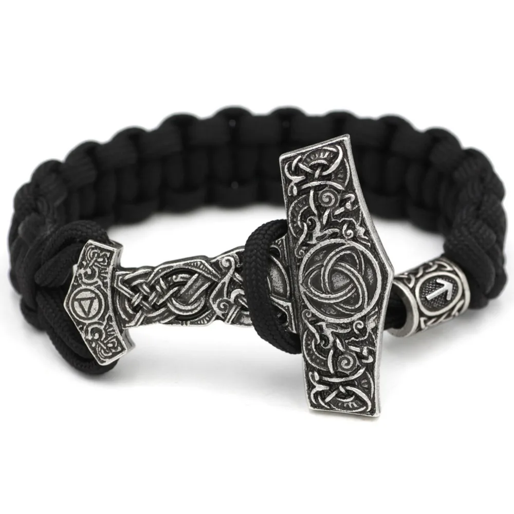 

Viking Bracelet Rune Thor Hammer Slavic Amulet Scandinavian Odin Symbol Trinity Knot Bracelet Vikingos Jewelry Accsesori