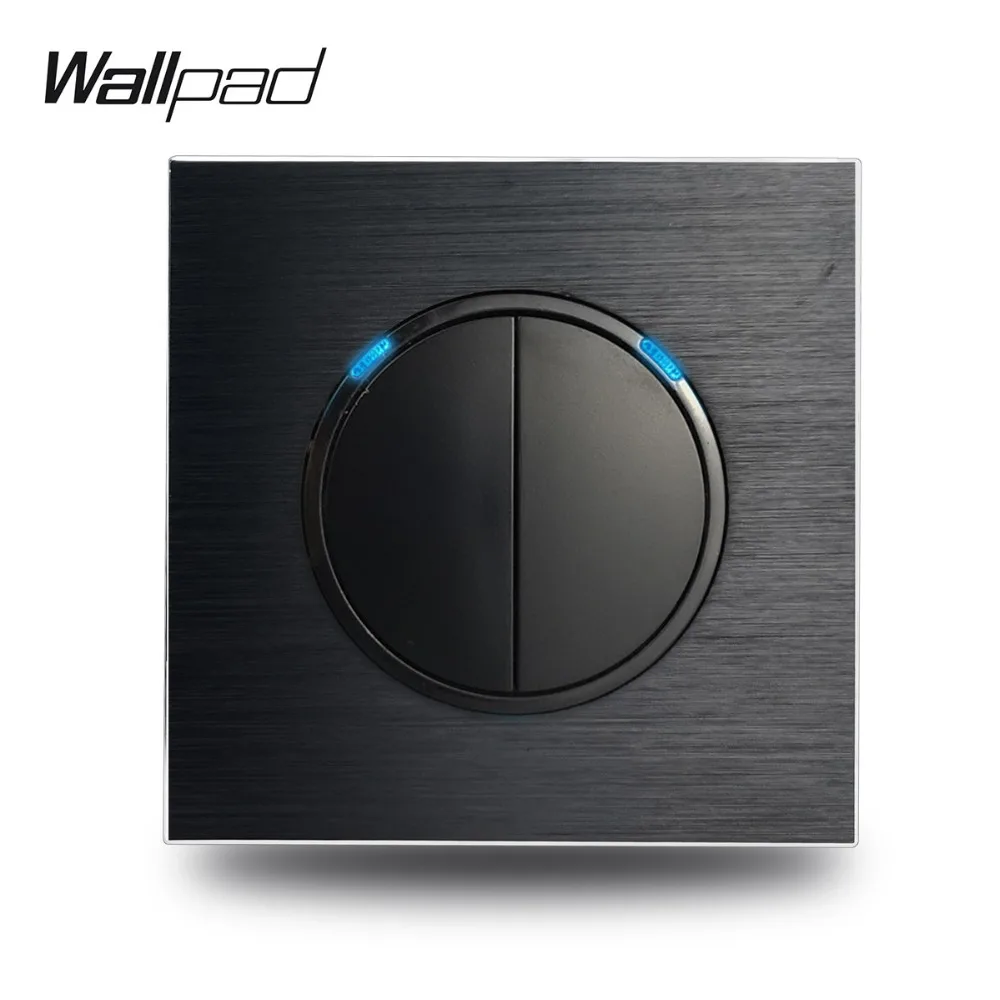 

Wallpad L6 Satin Black Metal 2 Gang 2 Way Wall Light Random Click Push Button Switch Aluminum Plate With Blue LED Indicator