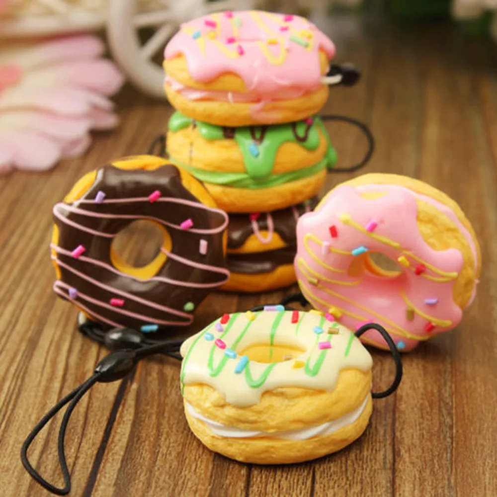

Cute Key Colorful Soft Kawaii Squishy Chain Straps Donuts Charms Cell Phone Straps Keychain Random Color Sent PU 1PC