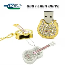 USB Металический флеш-накопитель в виде гитары. Цвет- метал+стразы(8GB 16GB 32GB 64GB