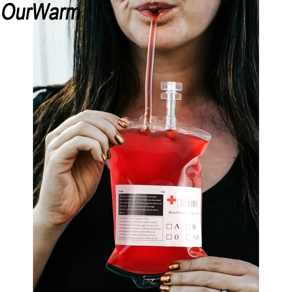 

OurWarm 10PCS Vampires Reusable Blood Bags Juice Pouch Coke Wine Beer Bag Horror Halloween Party Decoration Festival Supplies