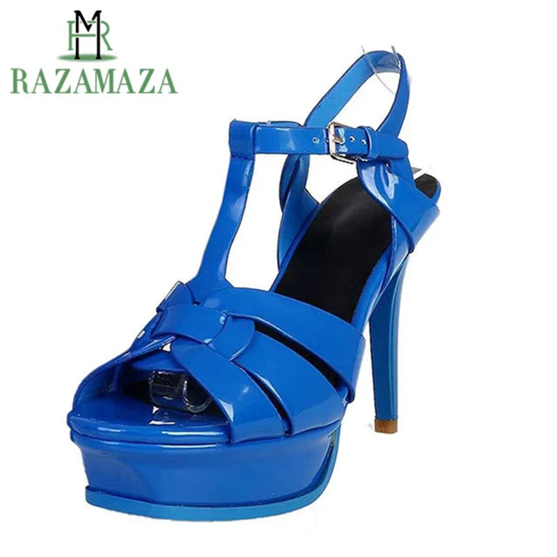 

RAZAMAZA Brand Fashion Sandals Women Genuine Leather Platform High Heels Shoes Summer Party Club Footwear Women Size 34-41