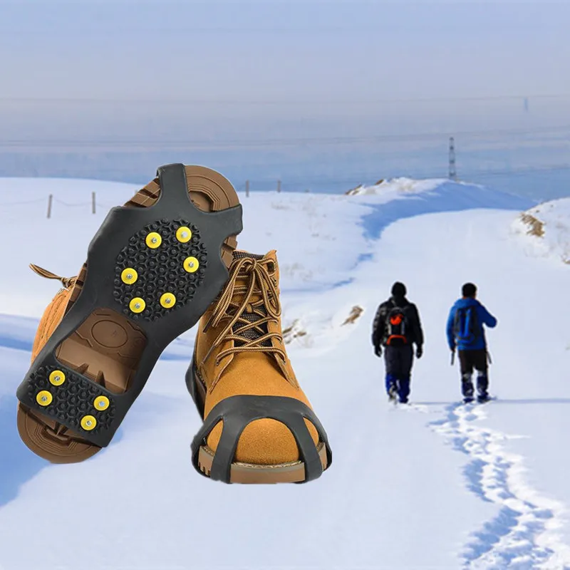 Outdoor 10 Studs Universal Ice Snow Shoe Spiked Grips Cleats Crampons Winter Climbing Camping Anti Slip Shoes Cover S M L XL Ice Shoe Grips